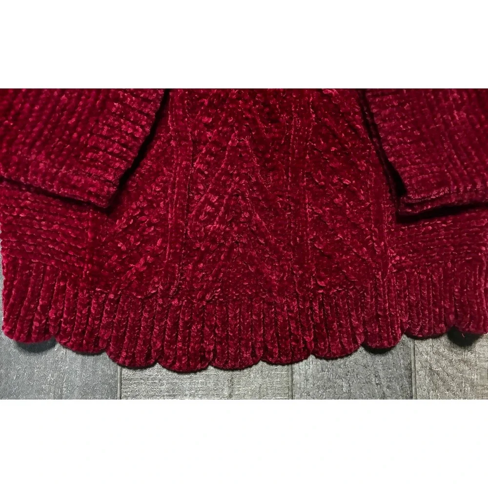 Tommy Bahama Girls Chenille Cable Knit Sweater Scalloped Size S 5/6 Red